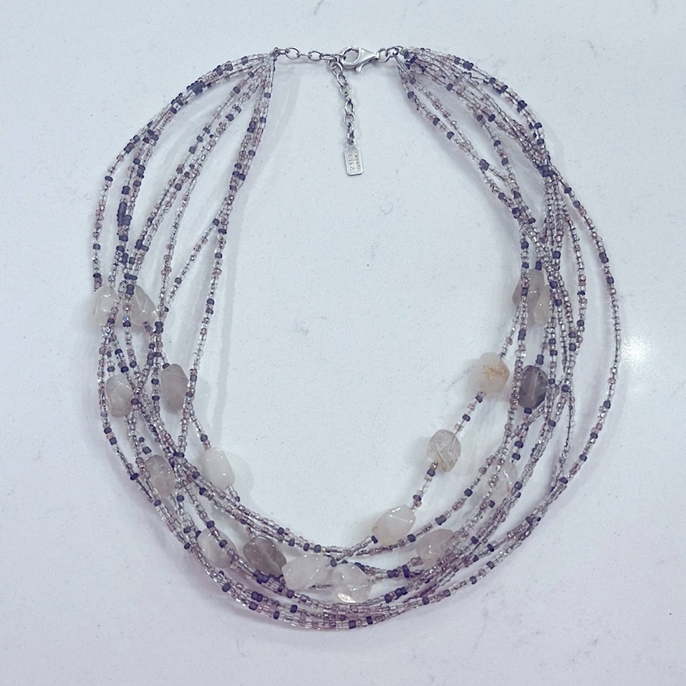 PEYOTE BIRD STERLING SILVER SEMI PRECIOUS STONE SEED BEAD 8 STRAND NECKLACE